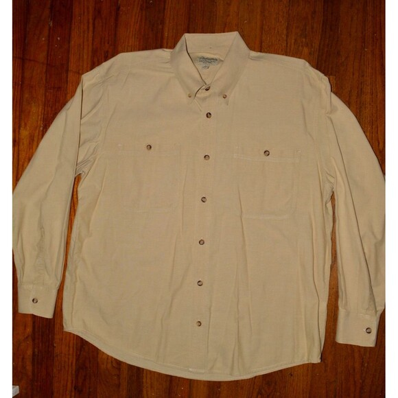 Cabela’s Men’s Shirt Sz L Long Sleeve Beige Button Front Outdoor Safari Hunting - Picture 1 of 3